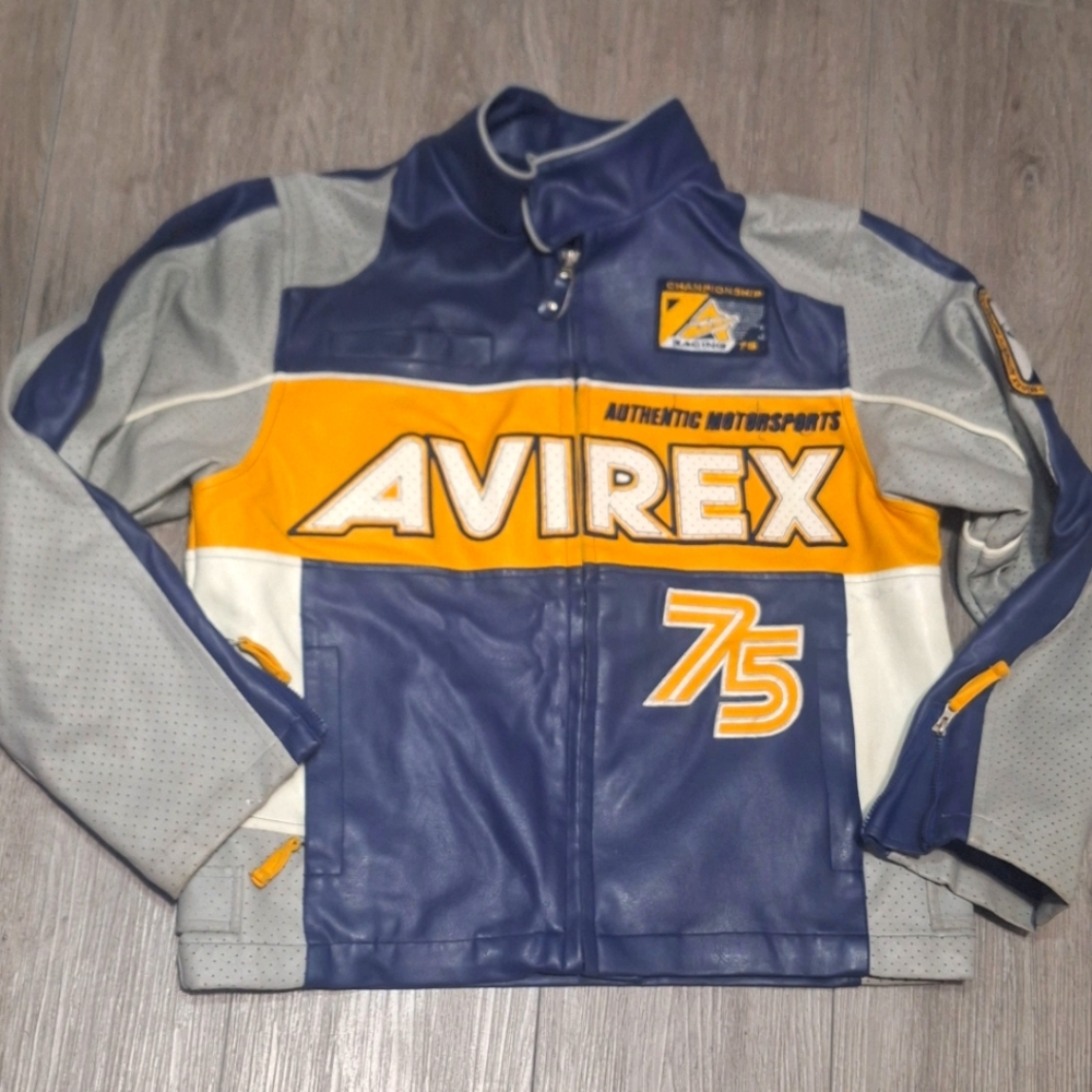 Vintage 00's Rare Find AVIREX Motorcycle Jacket Boys sz M 12-14 Faux Leather